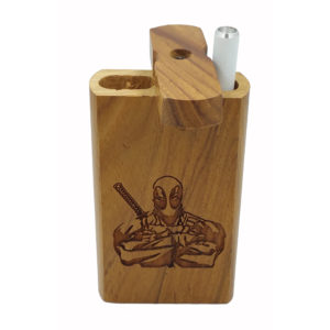 Deadpool Laser Etched Wood One Hitter Dugout with Reusable Aluminum Cigarette
