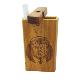 Wood Tobacco Dugout Laser Etched with Donald Trump Theme and FREE 3" Reusable Aluminum Cigarette