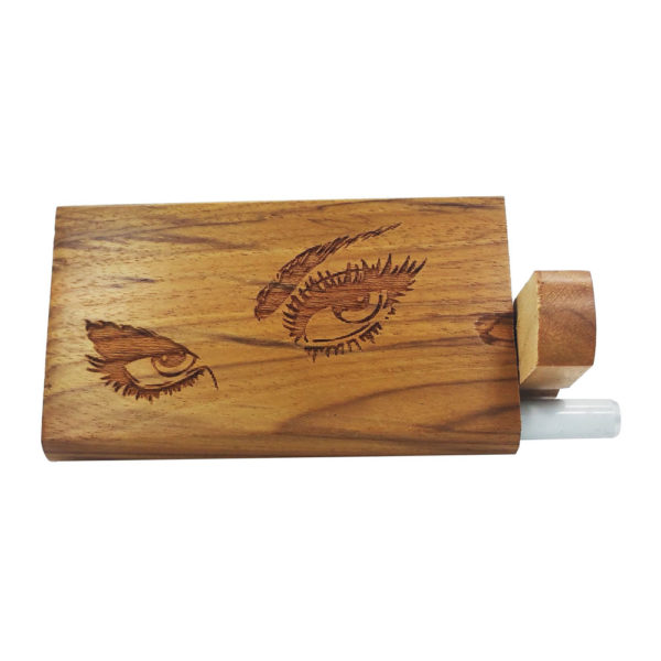 Laser Etched Wood Tobacco Box with Gazing Eyes Theme and FREE 3" Reusable Aluminum Cigarette