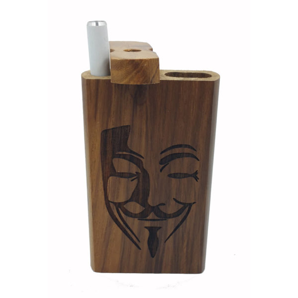 Laser Etched Wood Dugout with Guy Fawkes Theme and FREE 3" Reusable Aluminum Cigarette