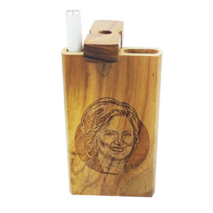 Wood One Hitter Dugout Laser Etched with Hillary Clinton Theme and FREE 3" Reusable Aluminum Cigarette