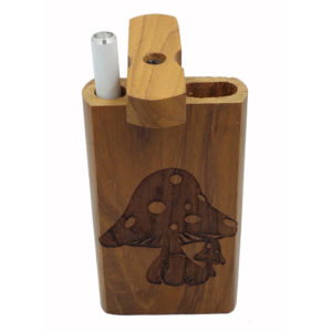 Wood One Hitter Box with Laser Etched Mushroom Theme and FREE 3" Reusable Aluminum Cigarette
