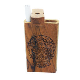 Wood One Hitter Box Laser Etched with Sugar Skull Theme and FREE 3" Reusable Aluminum Cigarette