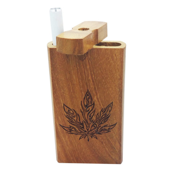 Laser Etched Wood Hitter Box with Tribal Pot Leaf Theme and FREE 3" Reusable Aluminum Cigarette