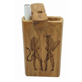 Wood Laser Etched Hitter Box and FREE 3" Reusable Aluminum Cigarette Angel & Devil Girls Theme