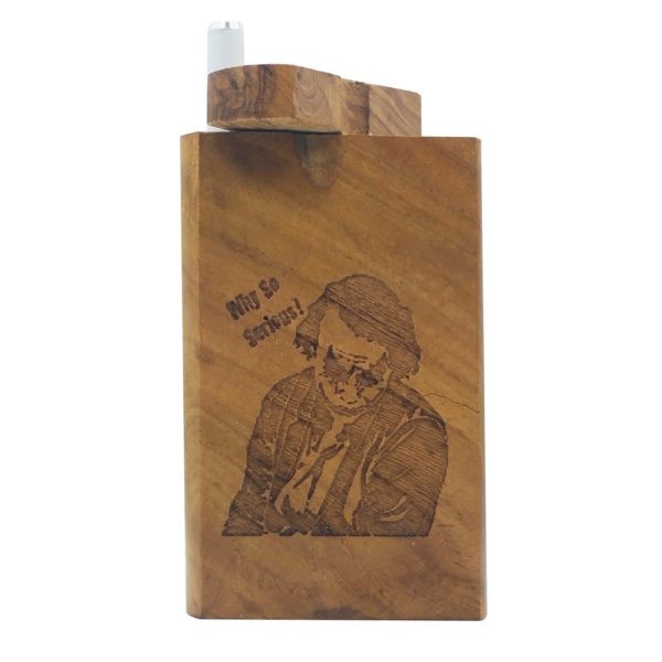 why so serious joker logo etched into 4 inch wooden dugout