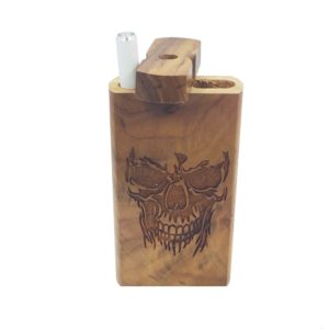 Laser Etched Wood Dugout with Skull Grenade Theme Skull Wood One Hitter Box