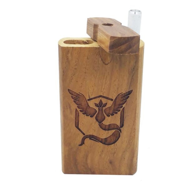 etched team valor pokemon logo on 4 inch wooden dugout stash box