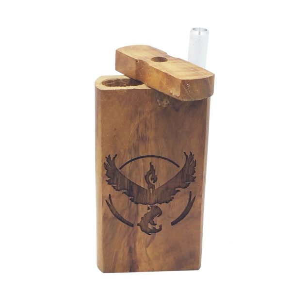 etched team valor pokemon logo on 4 inch wooden dugout stash box