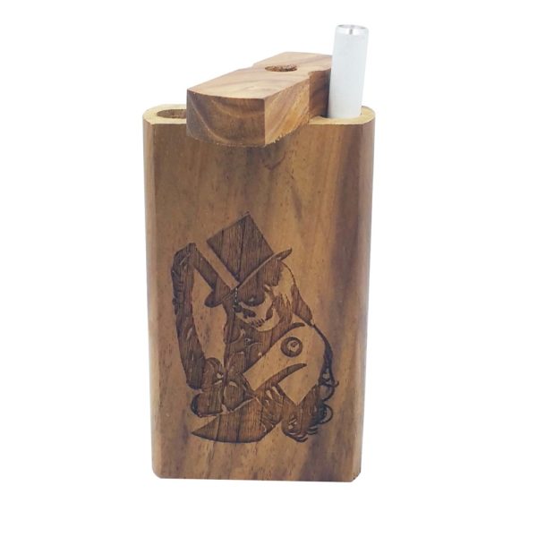 voodoo woman logo on 4 inch wooden dugout stash box