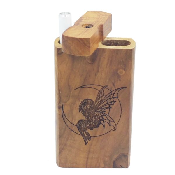 fairy logo on 4 inch wooden dugout stash box