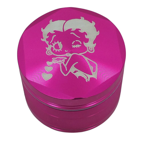 4Piece Pink Betty Boop Kisses Herb Grinder with Kief Catcher and Free Scraper
