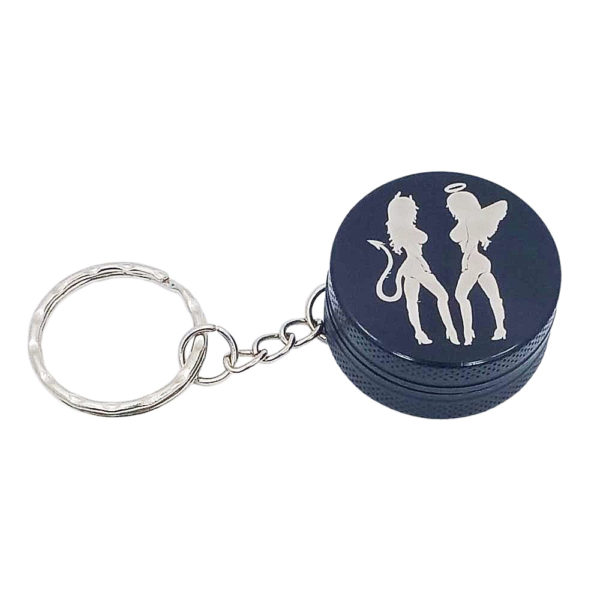 Small two piece keychain grinder Devil Angel SIlhouette Black