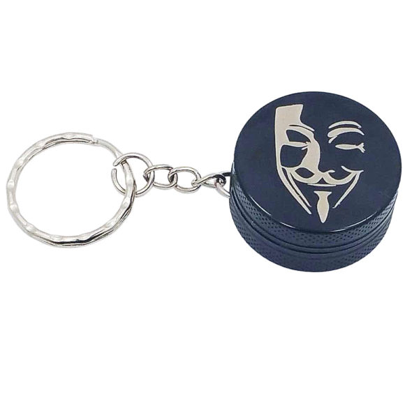 Small Keychain Grinder Two piece Guy Fawkes Black