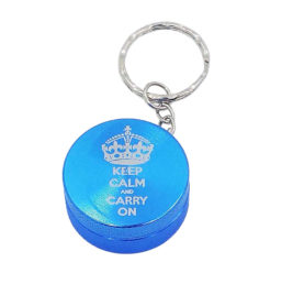 Small Keychain Keep Calm and Carry On Grinder Blue