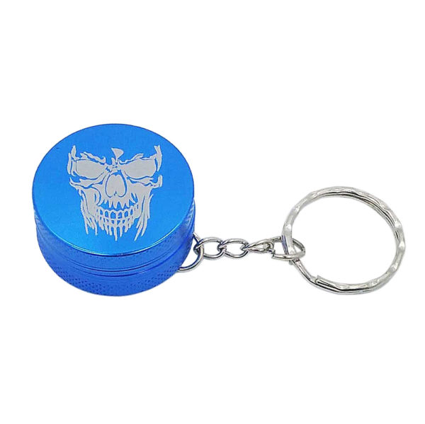 Mini Hemp Keychain Grinder Two Piece Skull Blue