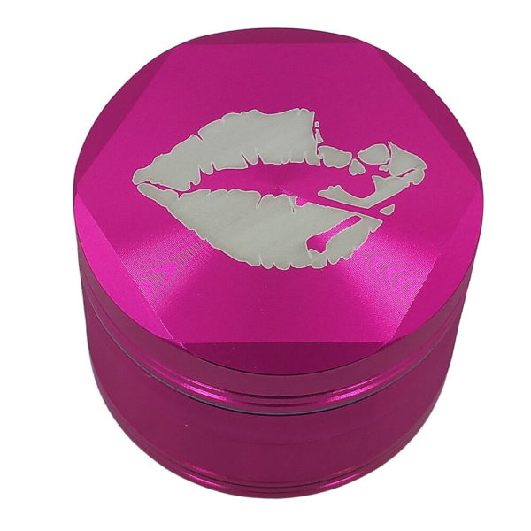 4Piece Pink Kiss Of Death Herb Grinder with Kief Catcher and Free Scraper