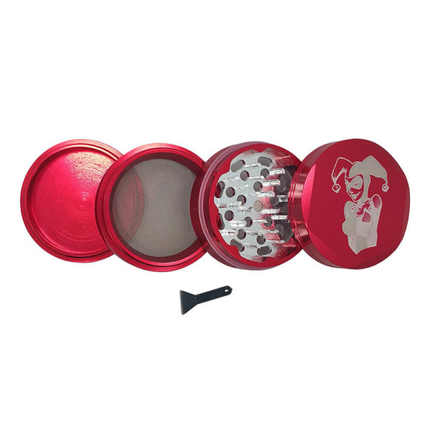 4Piece Red Harley Quinn Pot Grinder with Kief Catcher and Free Scraper