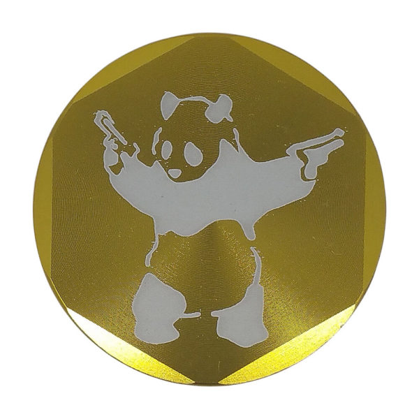 4Piece Banksy Panda Stick Em Up Herb Grinder in Gold with Kief Catcher and Free Scraper