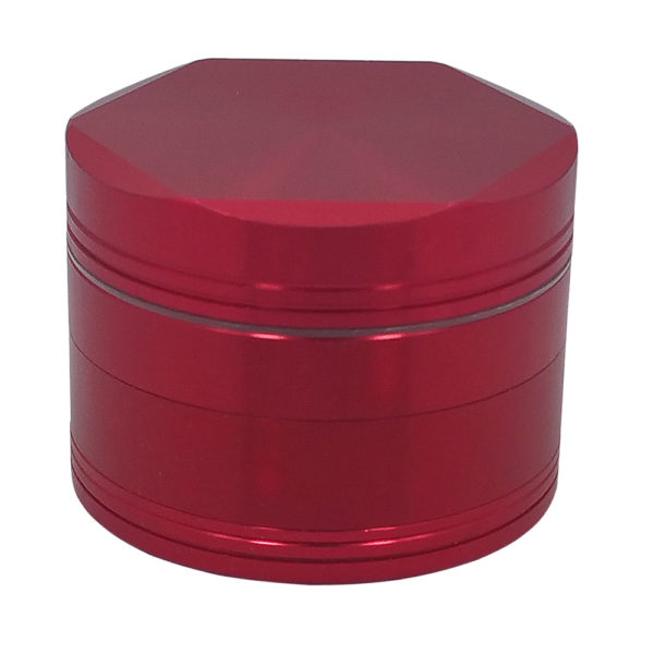 Red 4-piece metal hex grinder example for tobacco