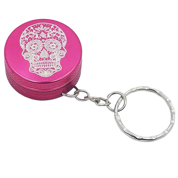 mini two piece keychain grinder red sugar skull