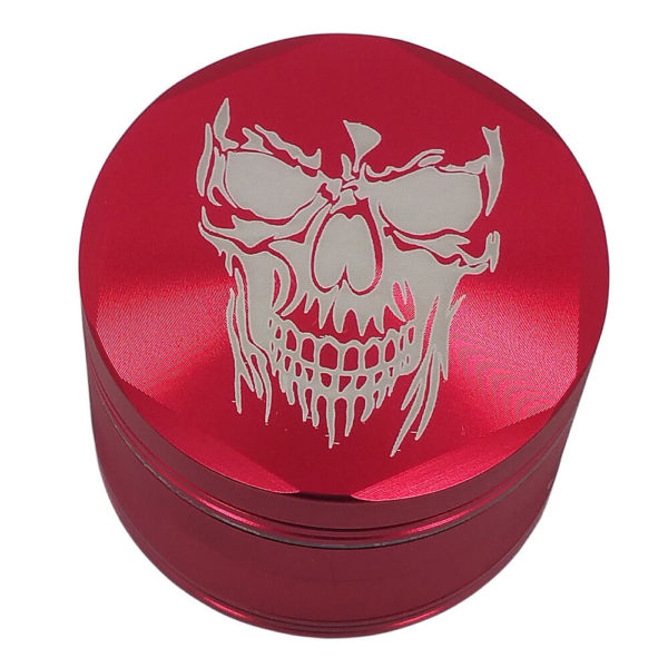 4Piece Evil Skull 420 Grinder in Red with Kief Catcher and Free Scraper