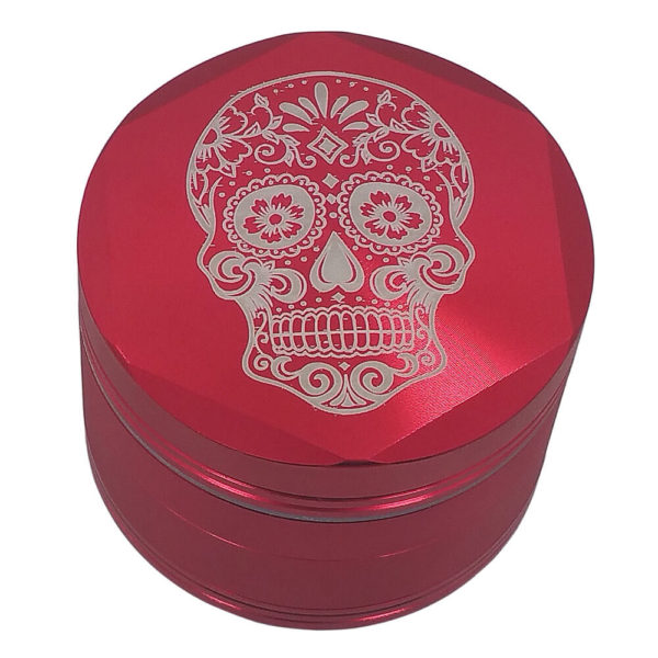 4Piece Day of the Dead Weed Grinder with Kief Catcher and Free Scraper in Red