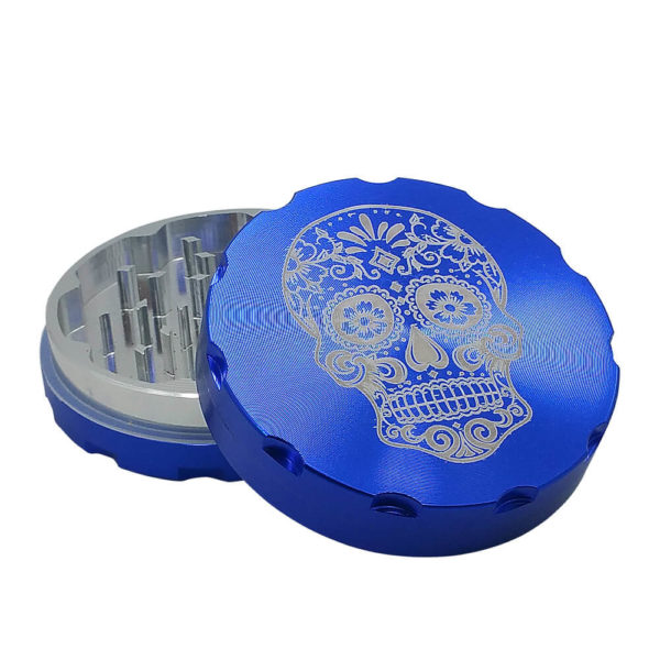 2 Piece blue aluminum grinder with Day of The Dead