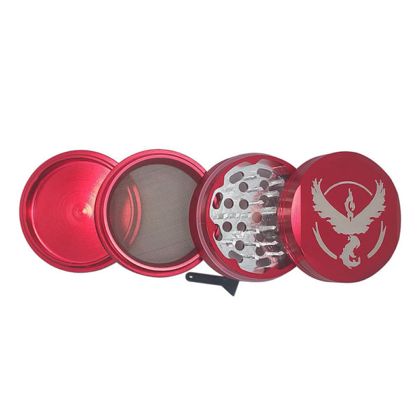4Piece Pokemon Team Valor Weed Grinder in Red with Kief Catcher and Free Scraper