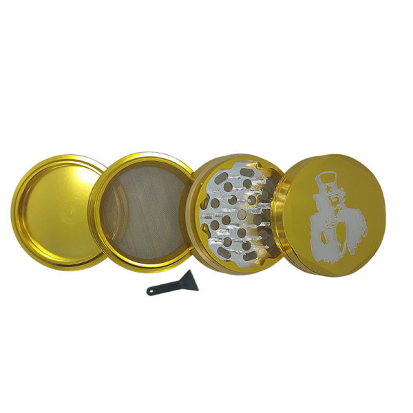 4Piece Gold V Uncle Sam Weed Grinder with Kief Catcher and Free Scraper