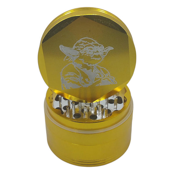 4Piece Gold Yoda 420 Grinder with Kief Catcher and Free Scraper