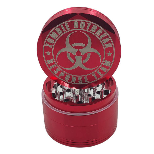 4Piece Red Zombie Outbreak Herb Grinder with Kief Catcher and Free Scraper