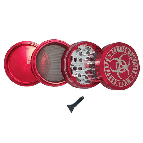 4Piece Red Zombie Outbreak 420 Grinder with Kief Catcher and Free Scraper