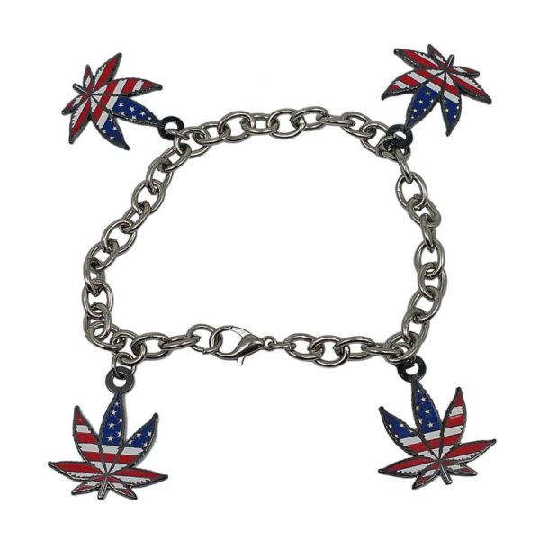 American Flag Pot Leaf Charm Bracelet