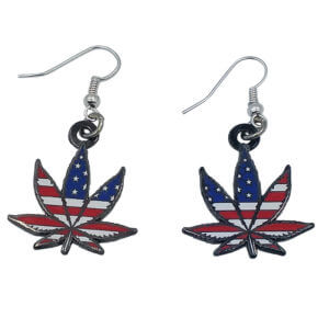 American Flag Pot Leaf J Hook Earrings