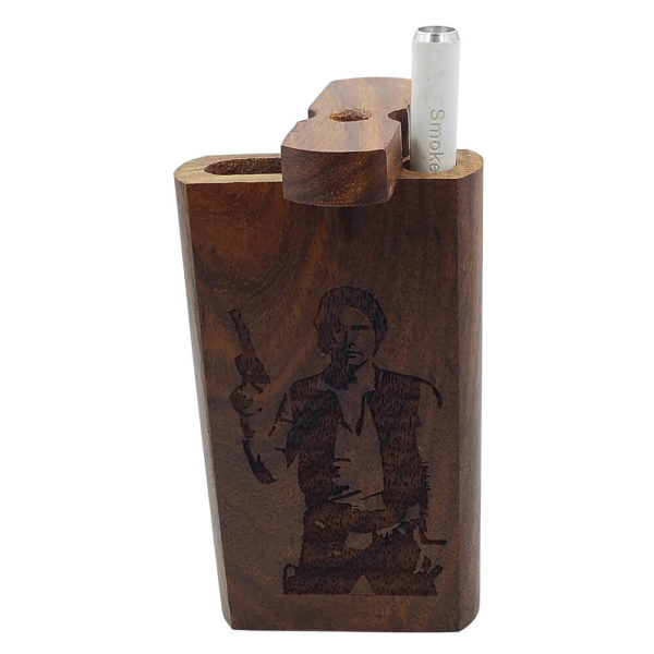 Wood One Hitter Box with Laser Etched Han Solo Theme and FREE 3" Reusable Aluminum Cigarette