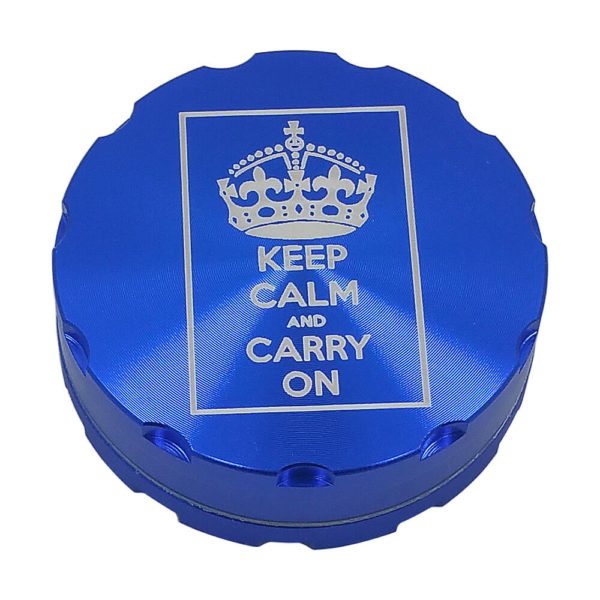 Top view Keep Calm and Carry On cannabis Grinder