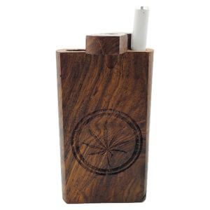 Wood One Hitter Box with Laser Etched Marijuana Stamp Theme and FREE 3" Reusable Aluminum Cigarette