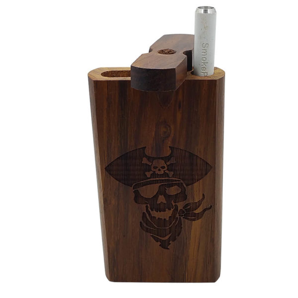 Wood One Hitter Box with Laser Etched Pirate Theme and FREE 3" Reusable Aluminum Cigarette