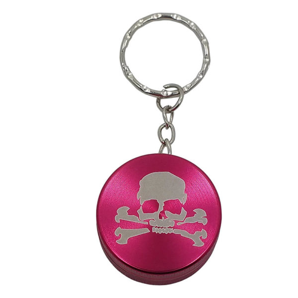 Small two piece aluminum Herb Keychain Grinder skull and crossbones red