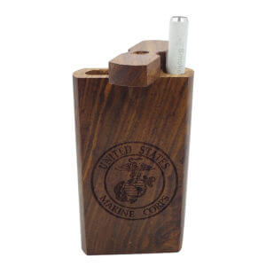 Wood One Hitter Box with Laser Etched US Marine Corps Theme and FREE 3" Reusable Aluminum Cigarette