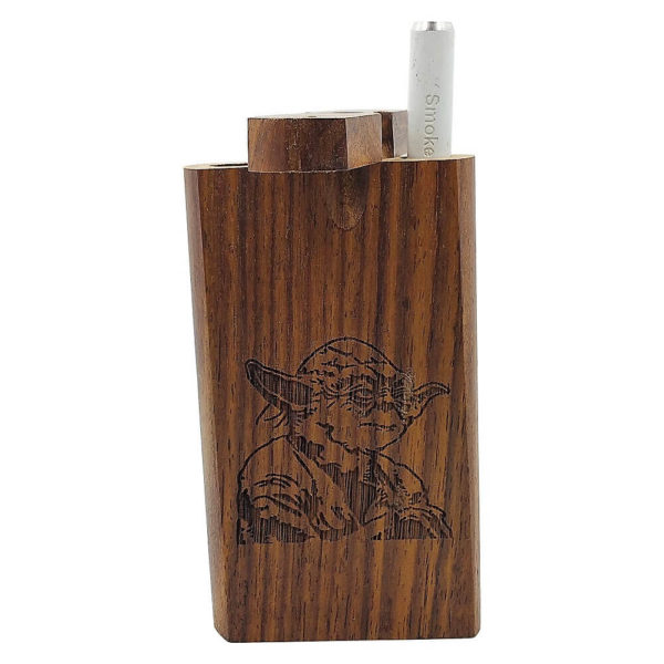 Wood One Hitter Box with Laser Etched Yoda Theme and FREE 3" Reusable Aluminum Cigarette