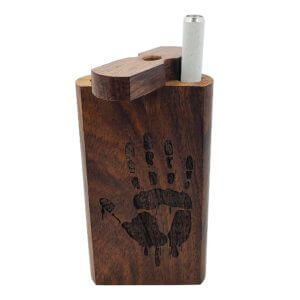 Wood One Hitter Dugout with Laser Etched Zombie Hand Theme and FREE 3" Reusable Aluminum Cigarette