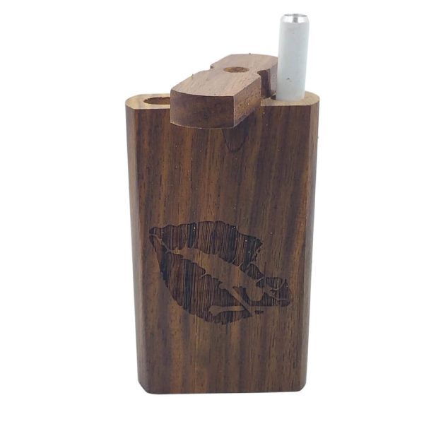 Wood One Hitter Box with Laser Etched Death Kiss Theme and FREE 3" Reusable Aluminum Cigarette