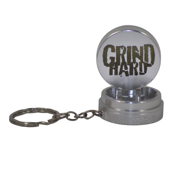 grind hard silver mini 2-piece key chain grinder