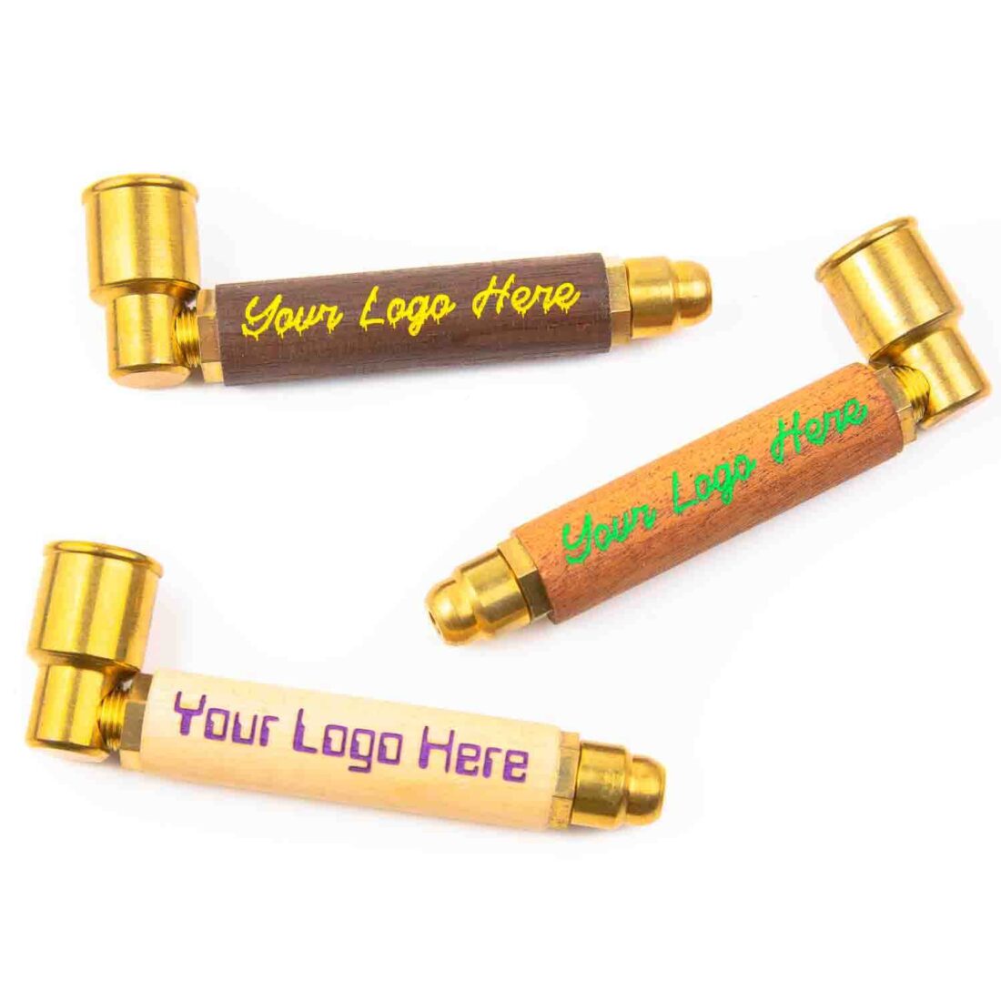 Custom Brass Hand Pipes with Hand Painted Logos